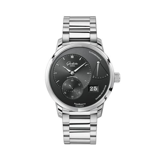 Glashuette Original PanoReserve 40 mm Galvanized Ruthenium Dial Stainless Steel Stainless Steel 1-65-01-23-12-71