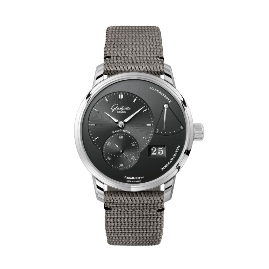 Glashuette Original PanoReserve 40 mm Galvanized Ruthenium Dial Stainless Steel Synthetic 1-65-01-23-12-66