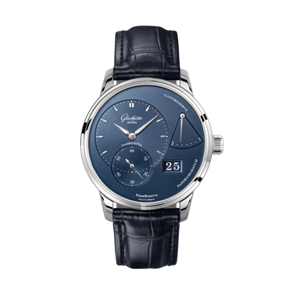 Glashuette Original PanoReserve 40 mm Radiant Blue Dial Stainless Steel Louisiana   Nubuk Leather Strap 1-65-01-26-12-61