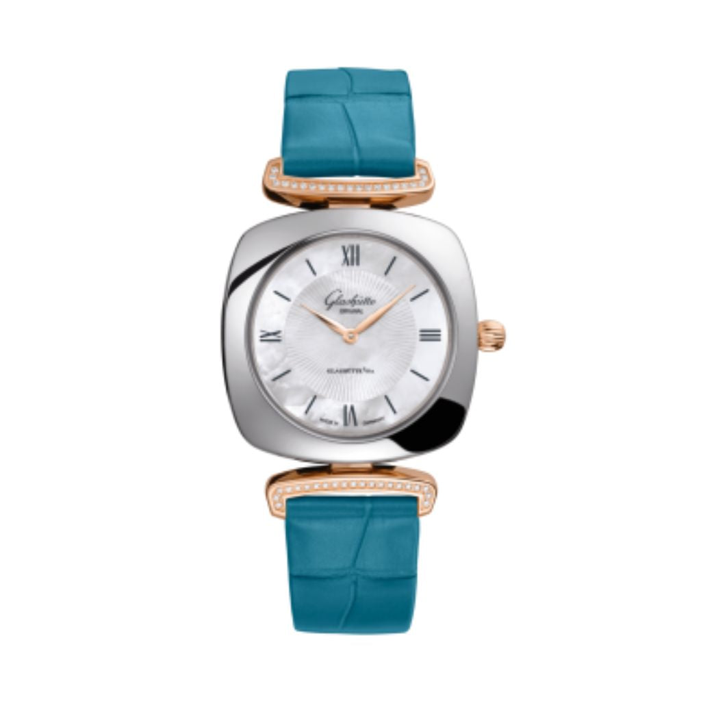 Glashuette Original Pavonina 31 mm Mother-Of-Pearl White Dial Bicolor Louisiana   Leather Strap 1-03-02-05-16-30