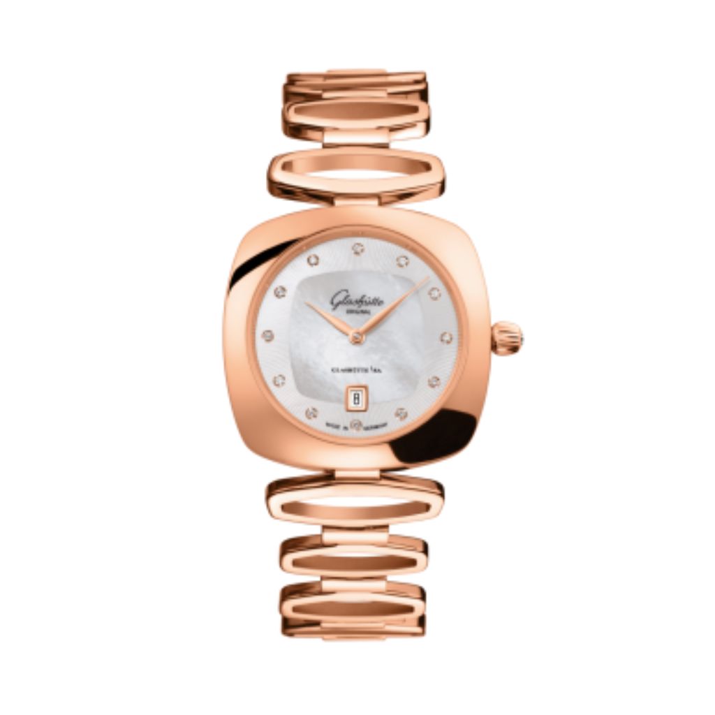 Glashuette Original Pavonina 31 mm Mother-Of-Pearl White Dial Red Gold With Diamonds Red Gold 1-03-02-04-05-14