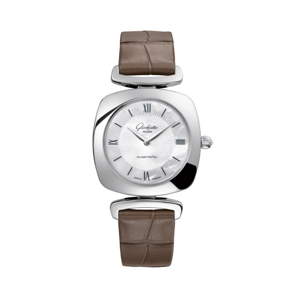 Glashuette Original Pavonina 31 mm Mother-Of-Pearl White Dial Stainless Steel Louisiana   Leather Strap 1-03-02-05-02-30