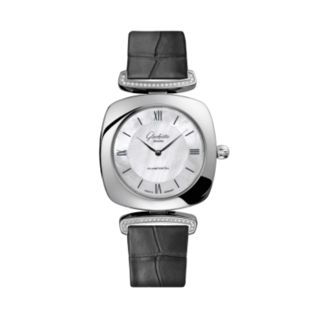 Glashuette Original Pavonina 31 mm Mother-Of-Pearl White Dial Stainless Steel Louisiana   Leather Strap 1-03-02-05-12-31