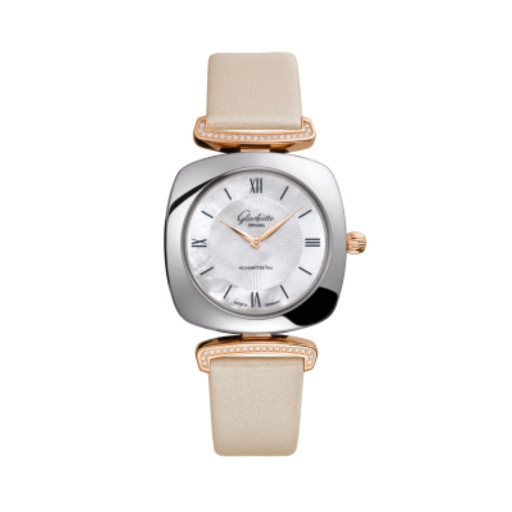 Glashuette Original Pavonina 31 mm White Mother-Of-Pearl Dial Stainless Steel with 18k Red Gold   Strap 1-03-02-05-16-35