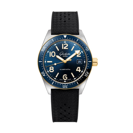 Glashuette Original SeaQ 39.50 mm Blue Dial Stainless Steel and 18k Yellow Gold Rubber Strap, Black 1-39-11-10-90-33