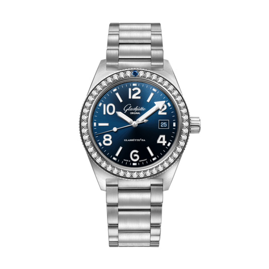Glashuette Original SeaQ 39.50 mm Blue Dial with Diamonds Stainless Steel Metal Bracelet 1-39-11-09-82-70