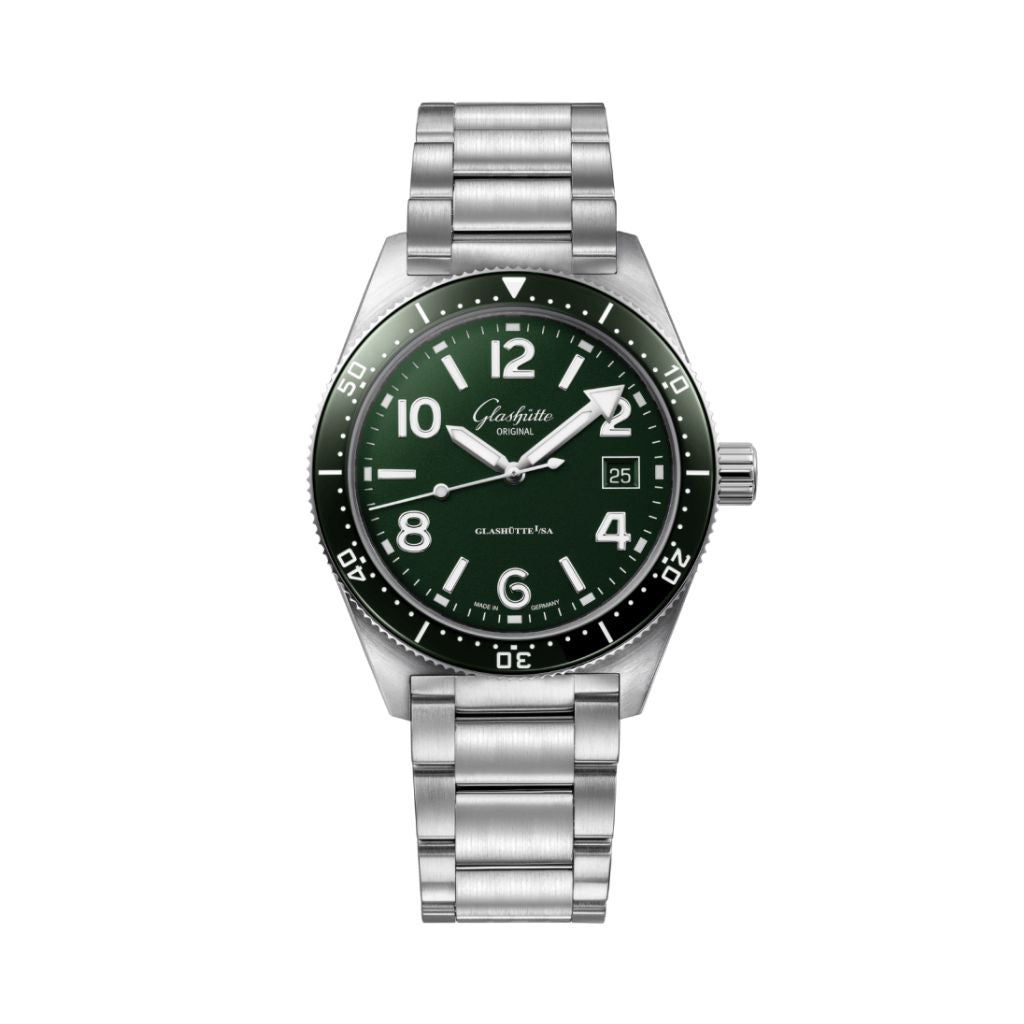 Glashuette Original SeaQ 39.50 mm Green Dial Stainless Steel Metal Bracelet 1-39-11-13-83-70