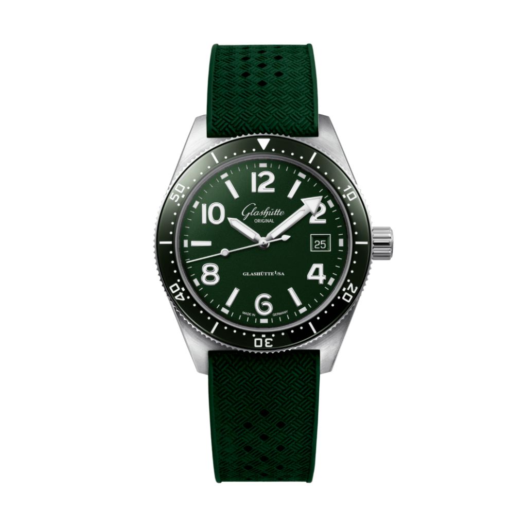 Glashuette Original SeaQ 39.50 mm Green Dial Stainless Steel Rubber Strap, Green 1-39-11-13-83-37