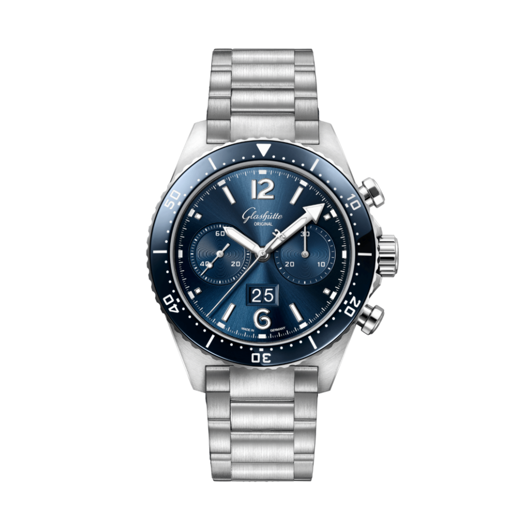Glashuette Original SeaQ Chronograph 43.20 mm Blue Dial Stainless Steel Metal Bracelet 1-37-23-02-81-70