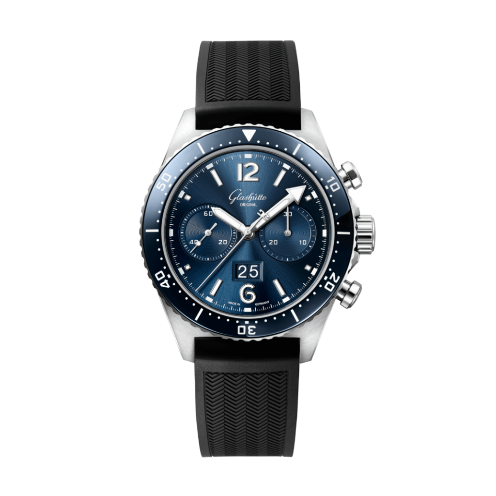 Glashuette Original SeaQ Chronograph 43.20 mm Blue Dial Stainless Steel Rubber Strap, Black 1-37-23-02-81-33