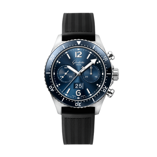 Glashuette Original SeaQ Chronograph 43.20 mm Blue Dial Stainless Steel Rubber Strap, Black 1-37-23-02-81-33