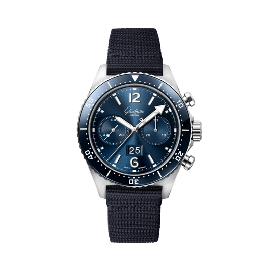 Glashuette Original SeaQ Chronograph 43.20 mm Blue Dial Stainless Steel Synthetic Strap, Blue 1-37-23-02-81-36