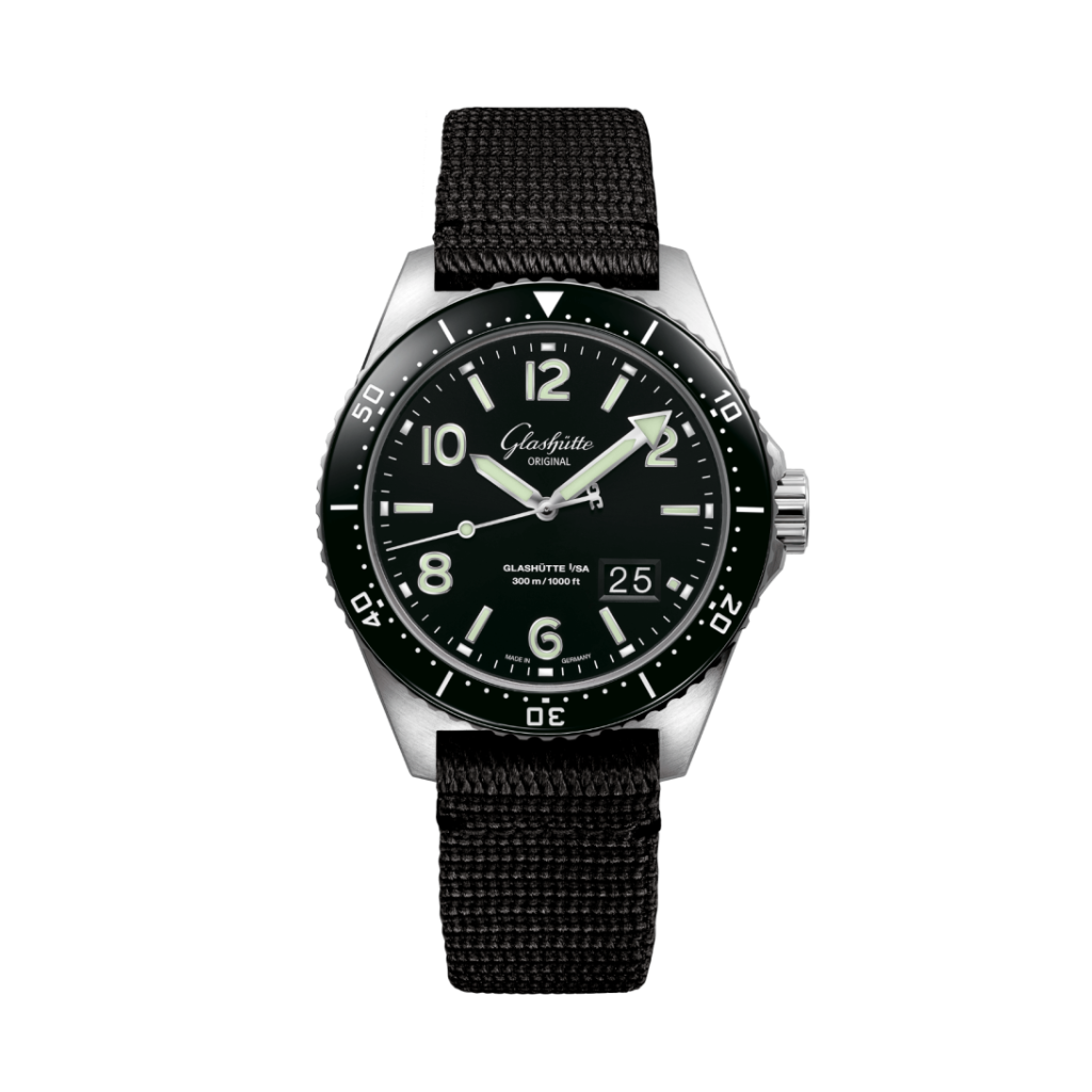 Glashuette Original SeaQ Panorama Date 43.20 mm Black Dial Stainless Steel Synthetic Strap, Black 1-36-13-01-80-35