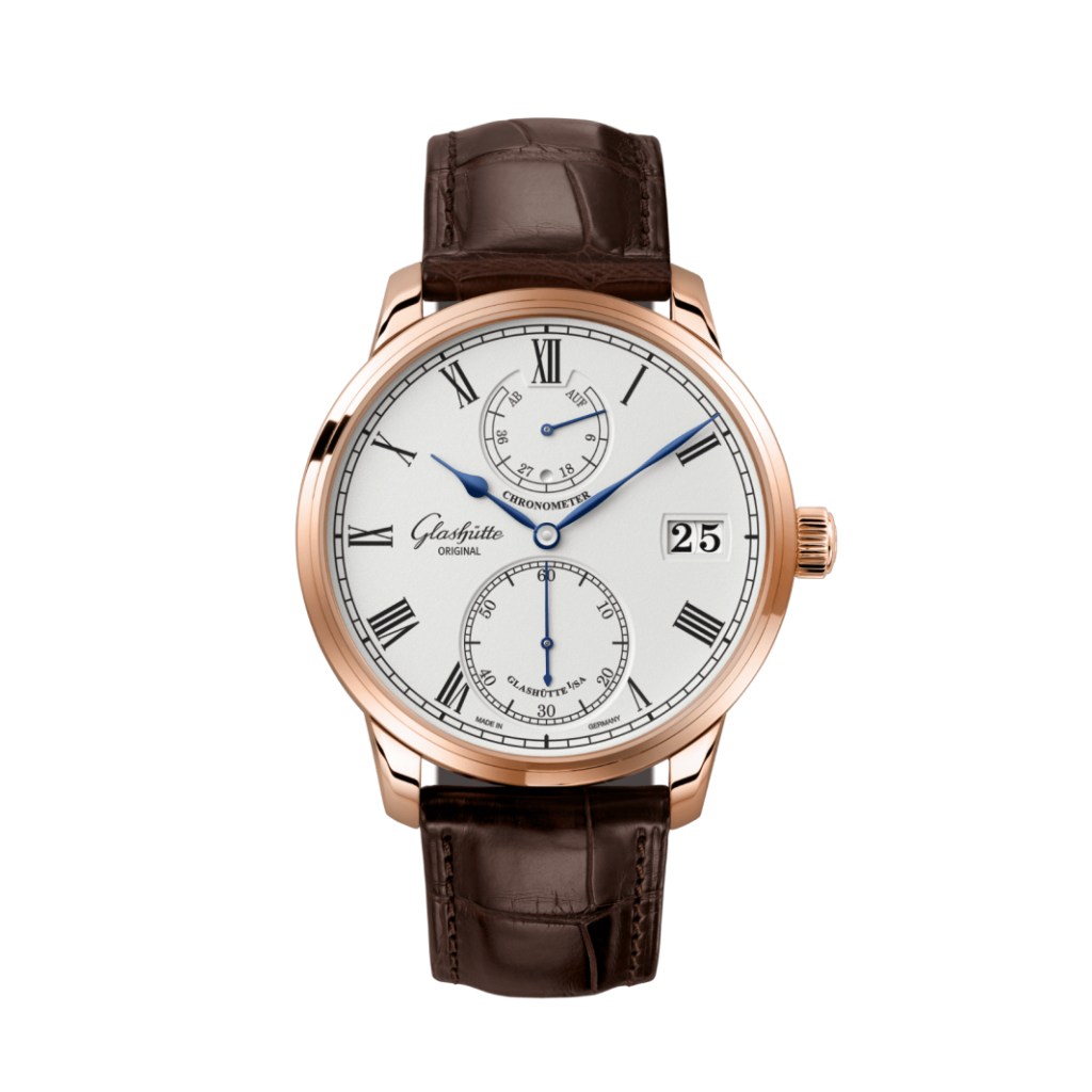 Glashuette Original Senator Chronometer 42 mm Silver Dial Red Gold Louisiana   Leather Strap, Brown 1-58-01-02-05-30
