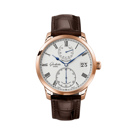 Glashuette Original Senator Chronometer 42 mm Silver Dial Red Gold Louisiana   Leather Strap, Brown 1-58-01-02-05-30