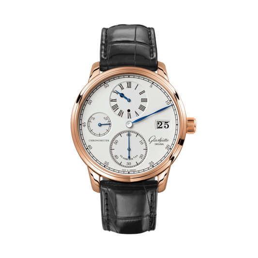 Glashuette Original Senator Chronometer Regulator 42 mm Silver Dial Red Gold Louisiana   Leather Strap, Black 1-58-04-04-05-04