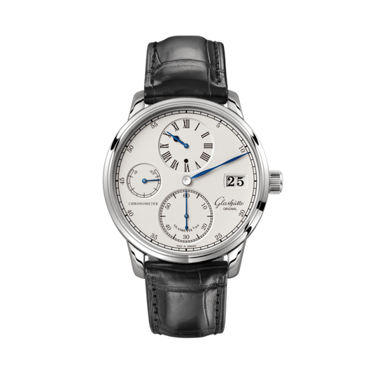 Glashuette Original Senator Chronometer Regulator 42 mm Silver Dial White Gold Louisiana   Leather Strap, Black 1-58-04-04-04-04