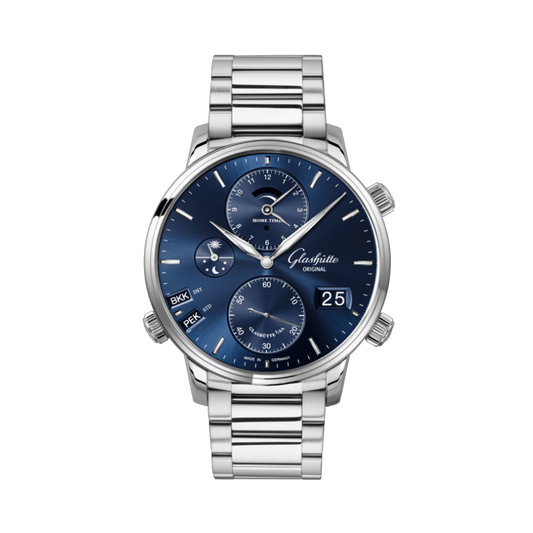 Glashuette Original Senator Cosmopolite 44 mm Blue Dial Stainless Steel Metal Bracelet 1-89-02-05-02-70