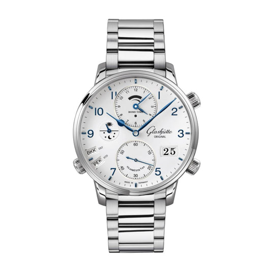 Glashuette Original Senator Cosmopolite 44 mm White Dial Stainless Steel Metal Bracelet 1-89-02-03-02-70