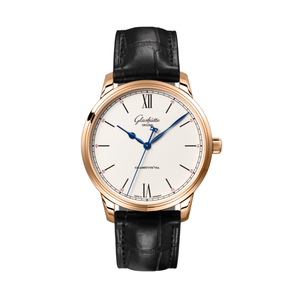 Glashuette Original Senator Excellence 40 mm White Dial Red Gold Louisiana   Leather Strap, Black 1-36-01-02-05-61
