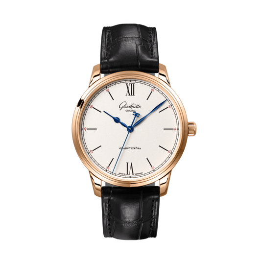 Glashuette Original Senator Excellence 40 mm White Dial Red Gold Louisiana   Leather Strap, Black 1-36-01-02-05-61