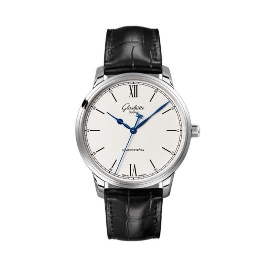 Glashuette Original Senator Excellence 40 mm White Dial Stainless Steel Louisiana   Leather Strap, Black 1-36-01-01-02-61
