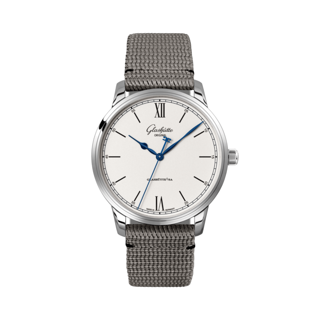 Glashuette Original Senator Excellence 40 mm White Dial Stainless Steel Synthetic Strap, Grey 1-36-01-01-02-66