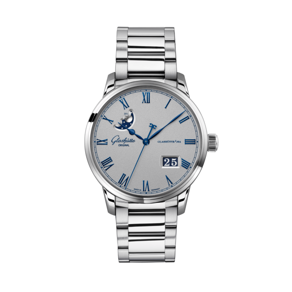 Glashuette Original Senator Excellence Panorama Date Moon Phase 40 mm Grey Dial Stainless Steel Metal Bracelet 1-36-24-02-02-71
