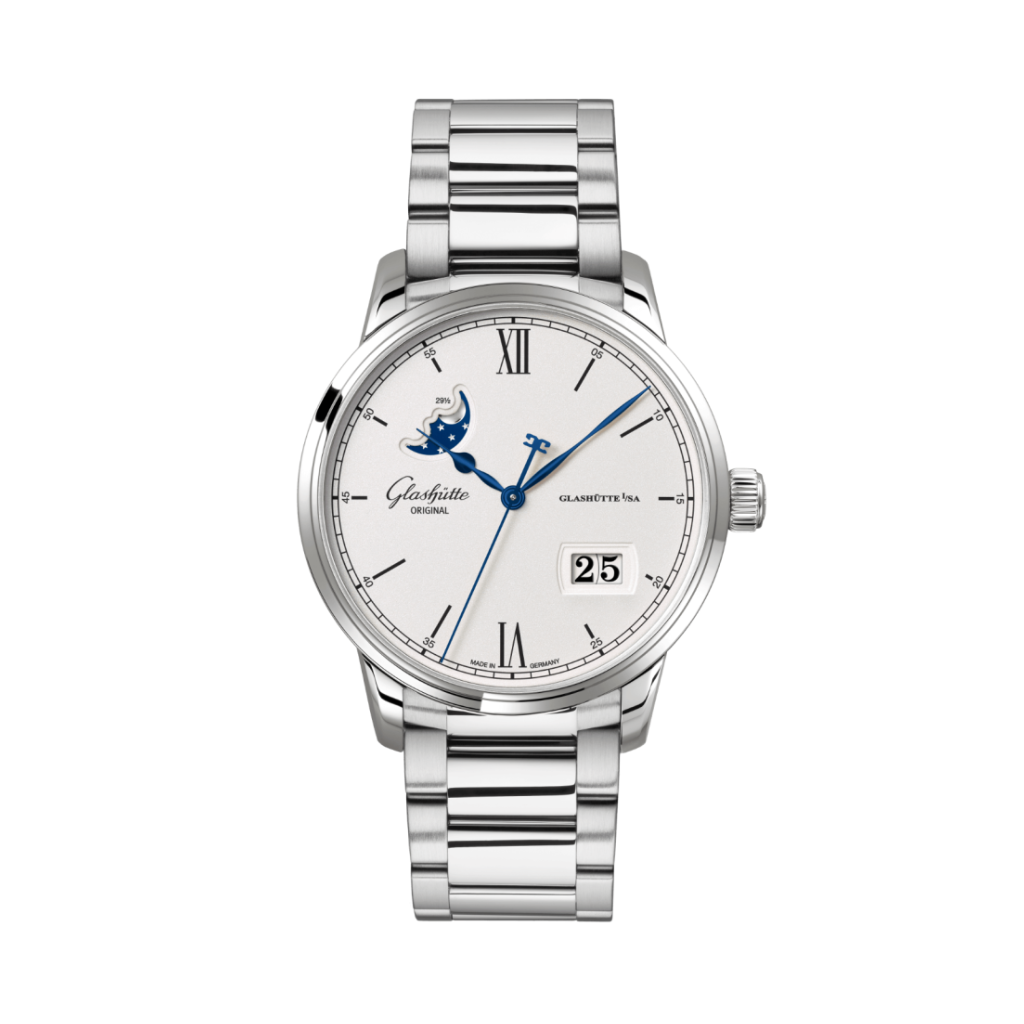Glashuette Original Senator Excellence Panorama Date Moon Phase 40 mm Silver Dial Stainless Steel Metal Bracelet 1-36-04-01-02-71