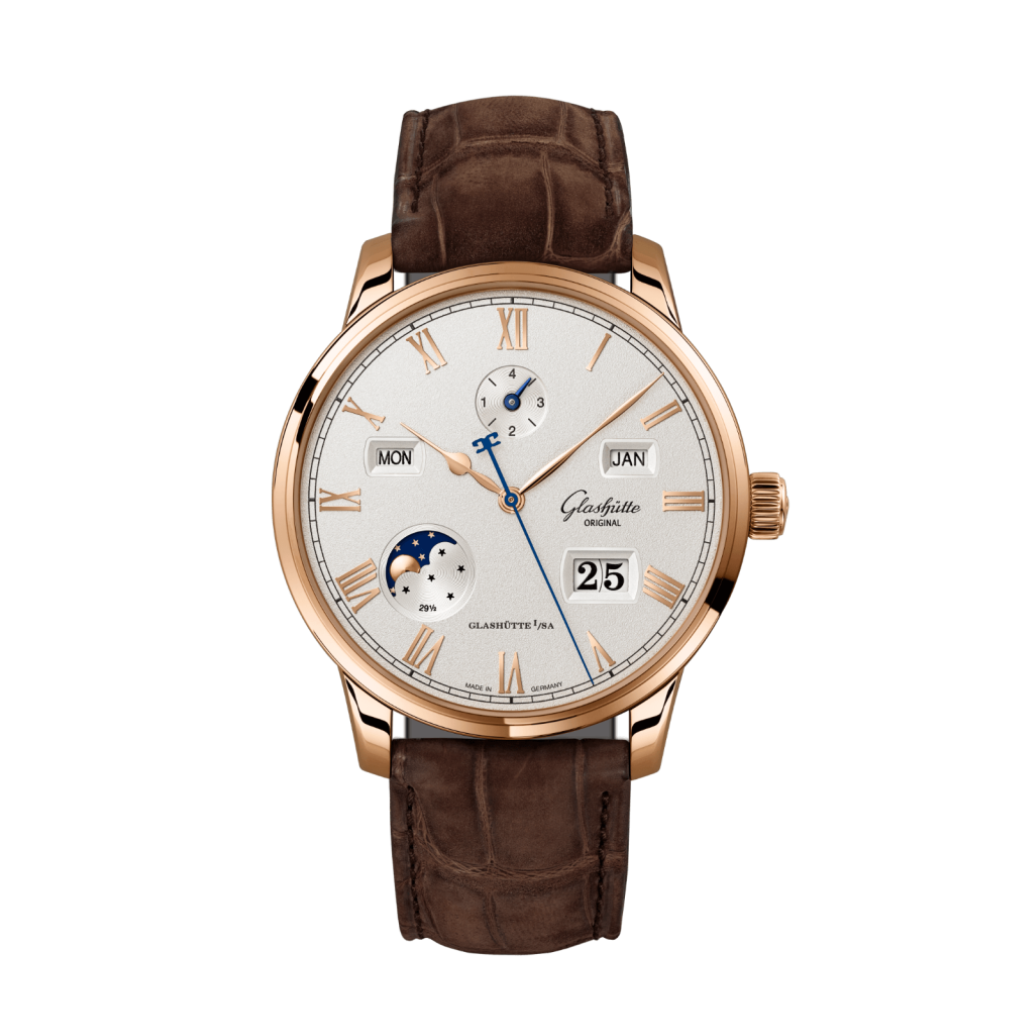 Glashuette Original Senator Excellence Perpetual Calendar 42 mm Silver Dial Red Gold Louisiana   Nubuk Leather Strap, Brown 1-36-12-02-05-62