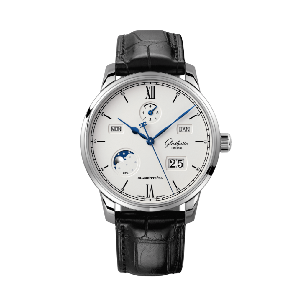 Glashuette Original Senator Excellence Perpetual Calendar 42 mm Silver Dial Stainless Steel Louisiana   Leather Strap, Black 1-36-02-01-02-61