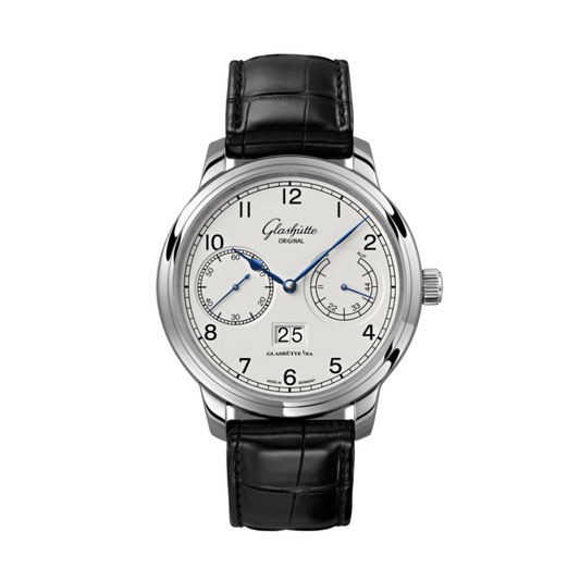 Glashuette Original Senator Observer 44 mm Silver Dial Stainless Steel Louisiana   Leather Strap, Black 100-14-05-02-04