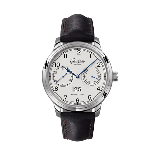 Glashuette Original Senator Observer 44 mm Silver Dial Stainless Steel   Strap, Black 100-14-05-02-05