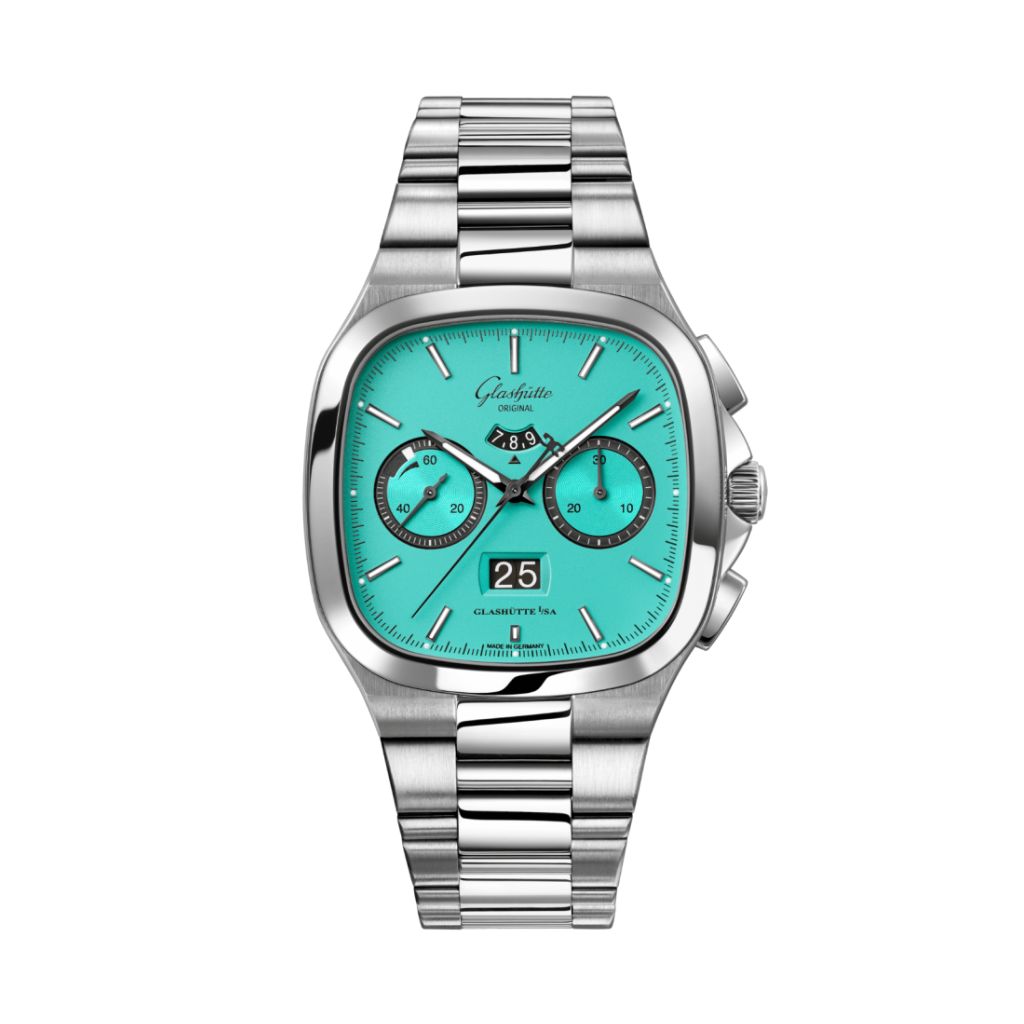 Glashuette Original Seventies Chronograph Panorama Date 40 mm Ocean Blue Dial Stainless Steel Metal Bracelet 1-37-02-16-02-70