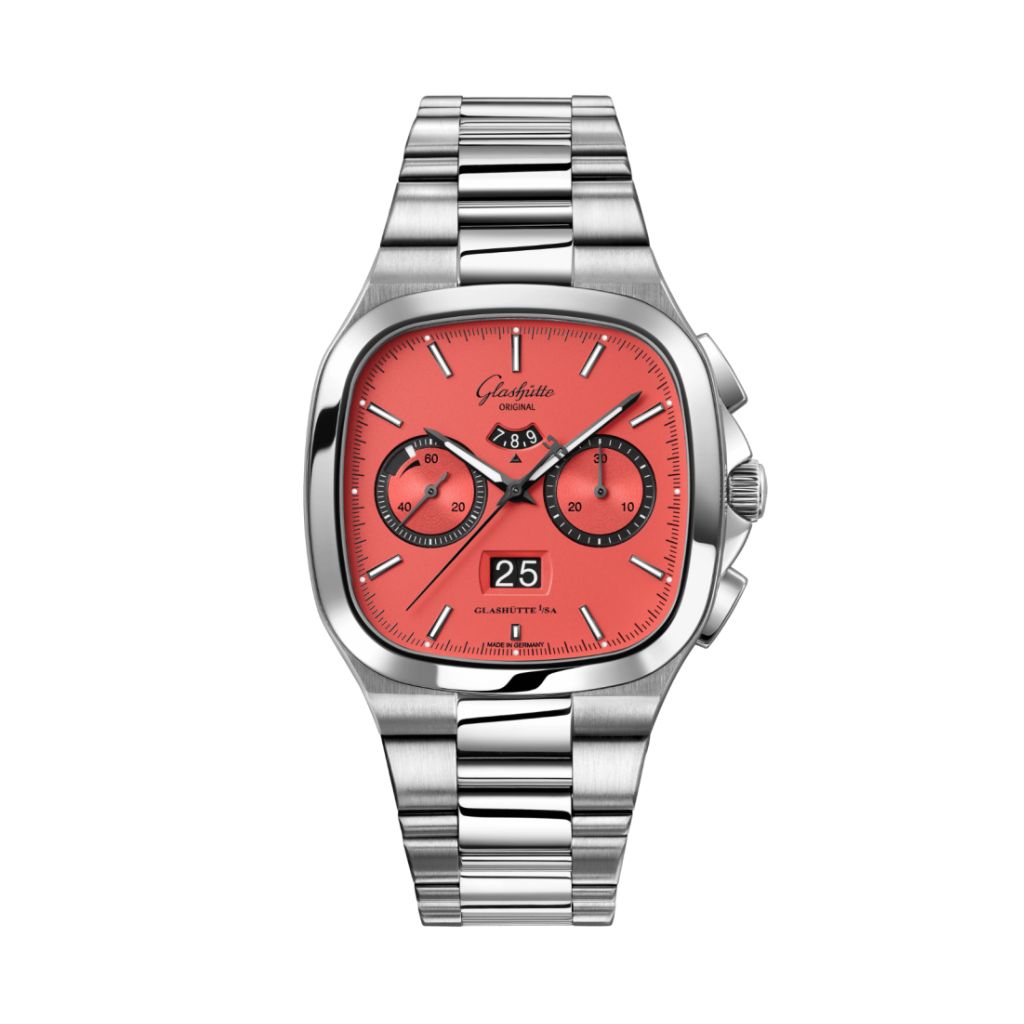 Glashuette Original Seventies Chronograph Panorama Date 40 mm Zany Pink Dial Stainless Steel Metal Bracelet 1-37-02-17-02-70