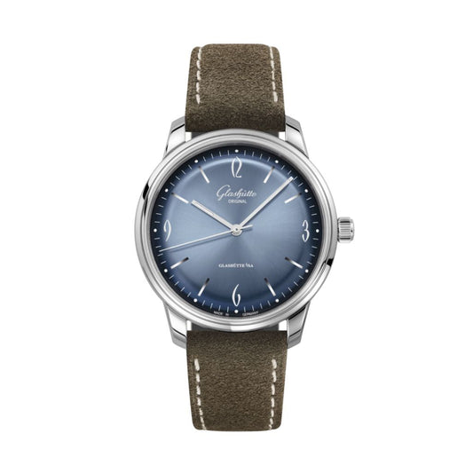 Glashuette Original Sixties Annual Edition 39 mm Blue Dial Stainless Steel   Strap, Brown 1-39-52-14-02-04