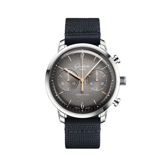 Glashuette Original Sixties Chronograph Annual Edition 42 mm Grey Dial Stainless Steel Synthetic Strap, Blue 1-39-34-06-22-04