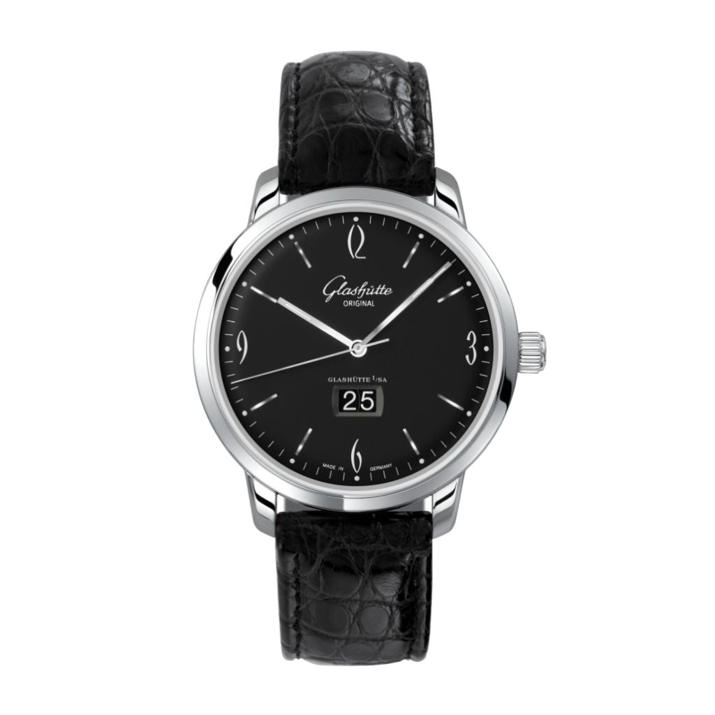 Glashuette Original Sixties Panorama Date 42 mm Black Dial Stainless Steel Louisiana  , Black 2-39-47-03-02-04
