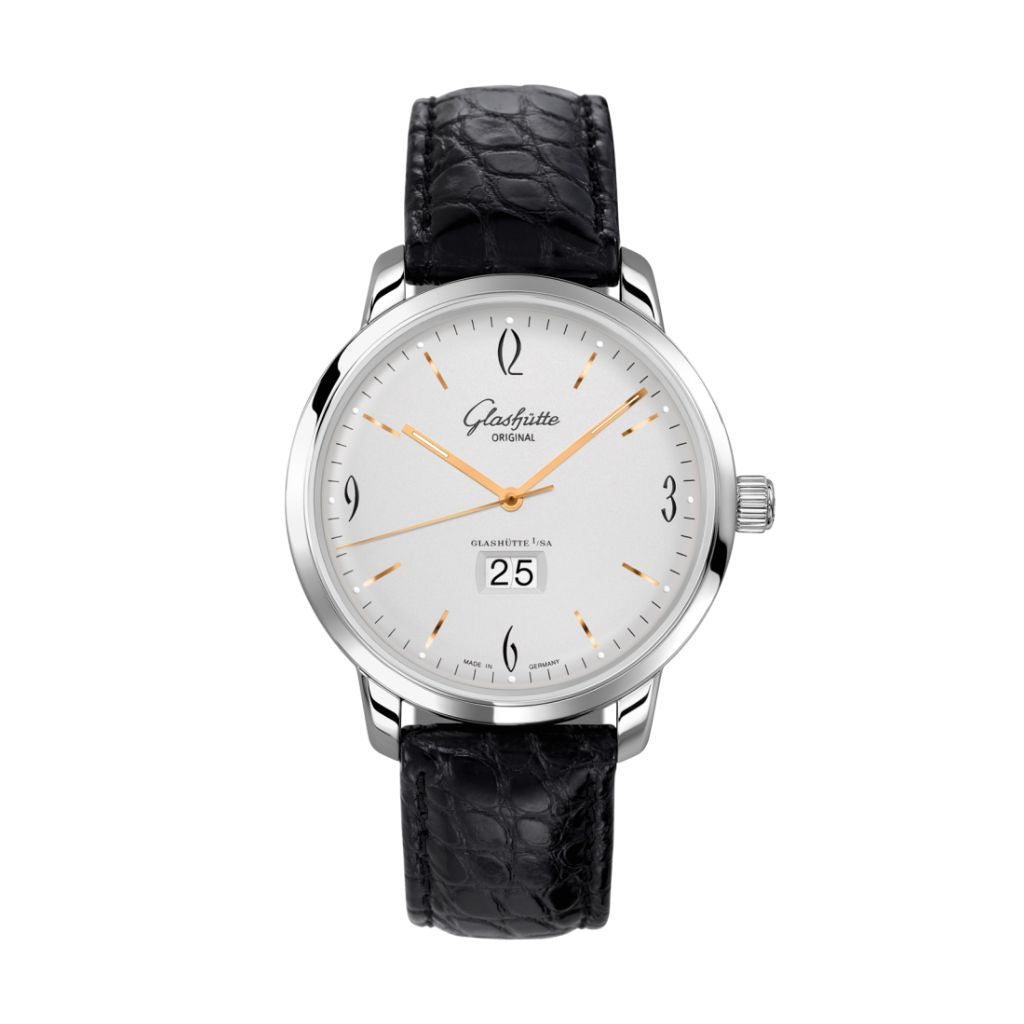 Glashuette Original Sixties Panorama Date 42 mm White Dial Stainless Steel Louisiana  , Black 2-39-47-01-02-04