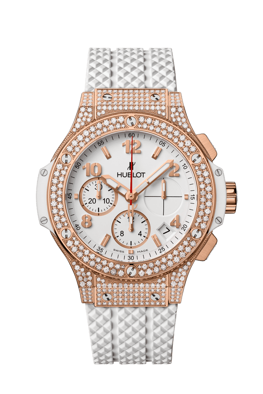 HUBLOT Big Bang Gold White Pavé 41 mm White Dial with Diamonds Polished 18K 5N Gold Rubber Strap 341.PE.230.RW.174