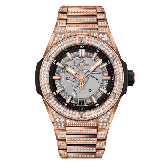 Hublot Big Bang Integrated Time Only King Gold Pavé 40 mm Silver Dial with Diamonds Polished 18k King Gold Bracelet 456.OX.0180.OX.3704