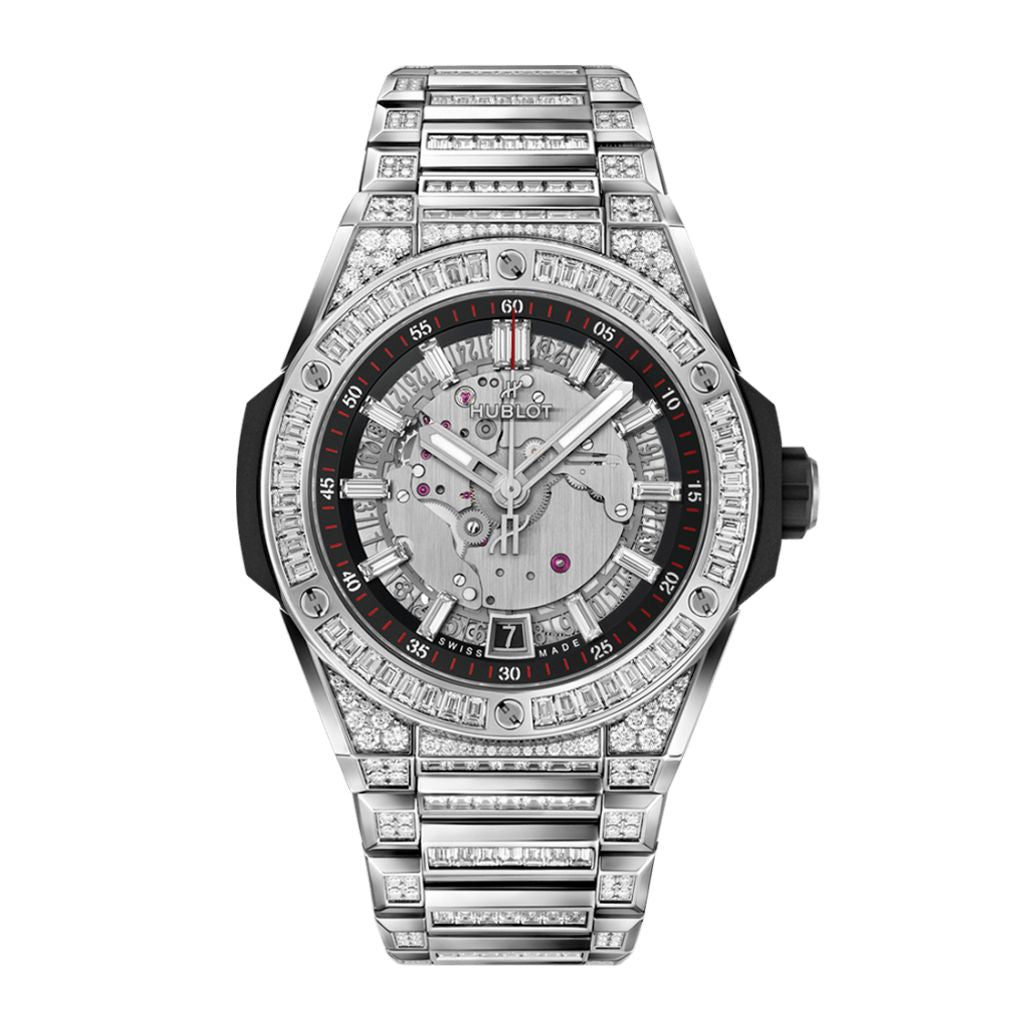 HUBLOT Big Bang Integrated Time Only Titanium Jewellery 40 mm Transparent Dial with Diamonds Polished Titanium Bracelet 456.NX.0170.NX.9804