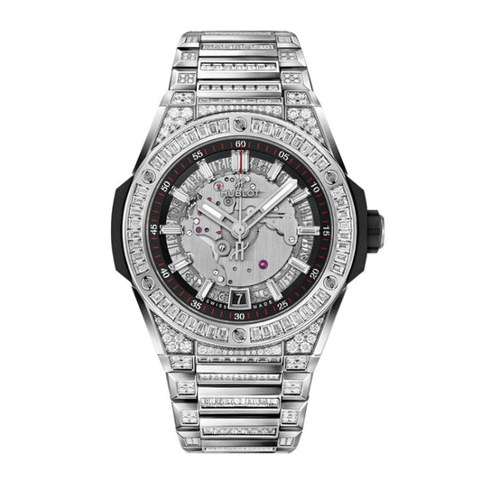 HUBLOT Big Bang Integrated Time Only Titanium Jewellery 40 mm Transparent Dial with Diamonds Polished Titanium Bracelet 456.NX.0170.NX.9804