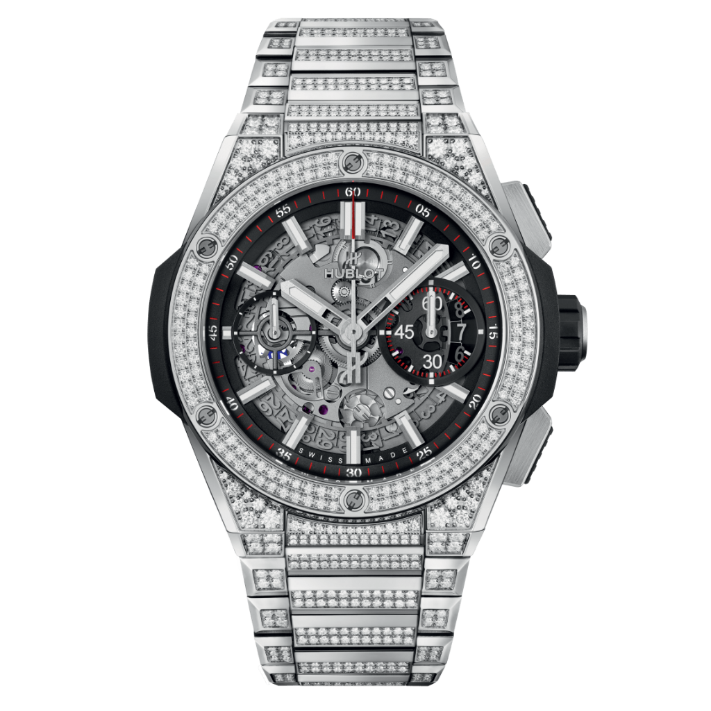 HUBLOT Big Bang Integrated Titanium Pavé 42 mm Transparent Dial with Diamonds Polished Titanium Bracelet 451.NX.1170.NX.3704