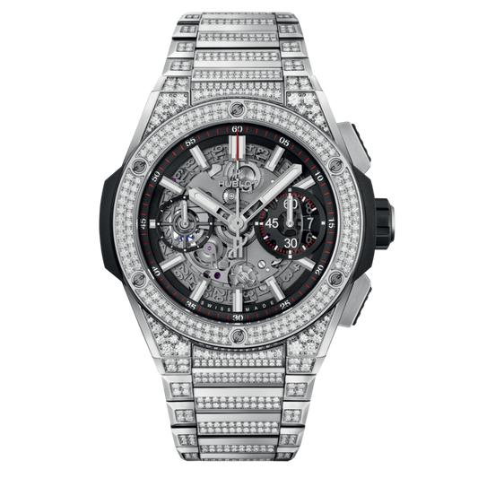 HUBLOT Big Bang Integrated Titanium Pavé 42 mm Transparent Dial with Diamonds Polished Titanium Bracelet 451.NX.1170.NX.3704