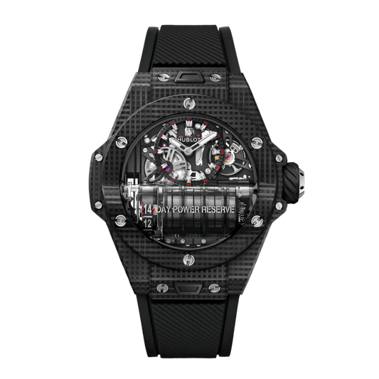 Hublot Big Bang MP-11 Power Reserve 14 Days 3D Carbon 45 mm Transparent Dial 3D Carbon Fiber Rubber Strap 911.QD.0123.RX
