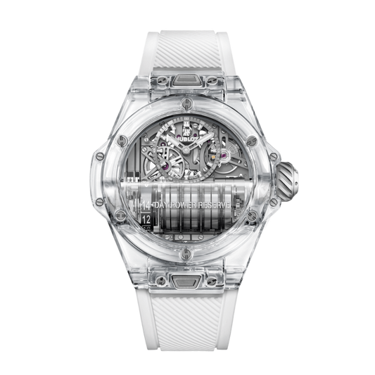 Hublot Big Bang MP-11 Power Reserve 14 Days Sapphire 45 mm Transparent Dial Polished Sapphire Crystal Rubber Strap 911.JX.0102.RW