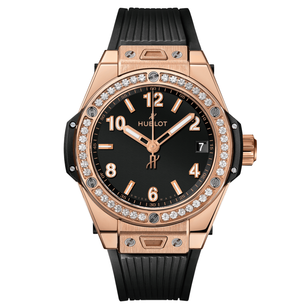 Hublot Big Bang One Click King Gold Diamonds 39 mm Black Dial with Diamonds 18K King Gold Rubber Strap 465.OX.1180.RX.1204