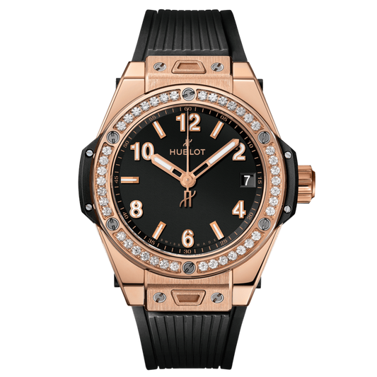 Hublot Big Bang One Click King Gold Diamonds 39 mm Black Dial with Diamonds 18K King Gold Rubber Strap 465.OX.1180.RX.1204