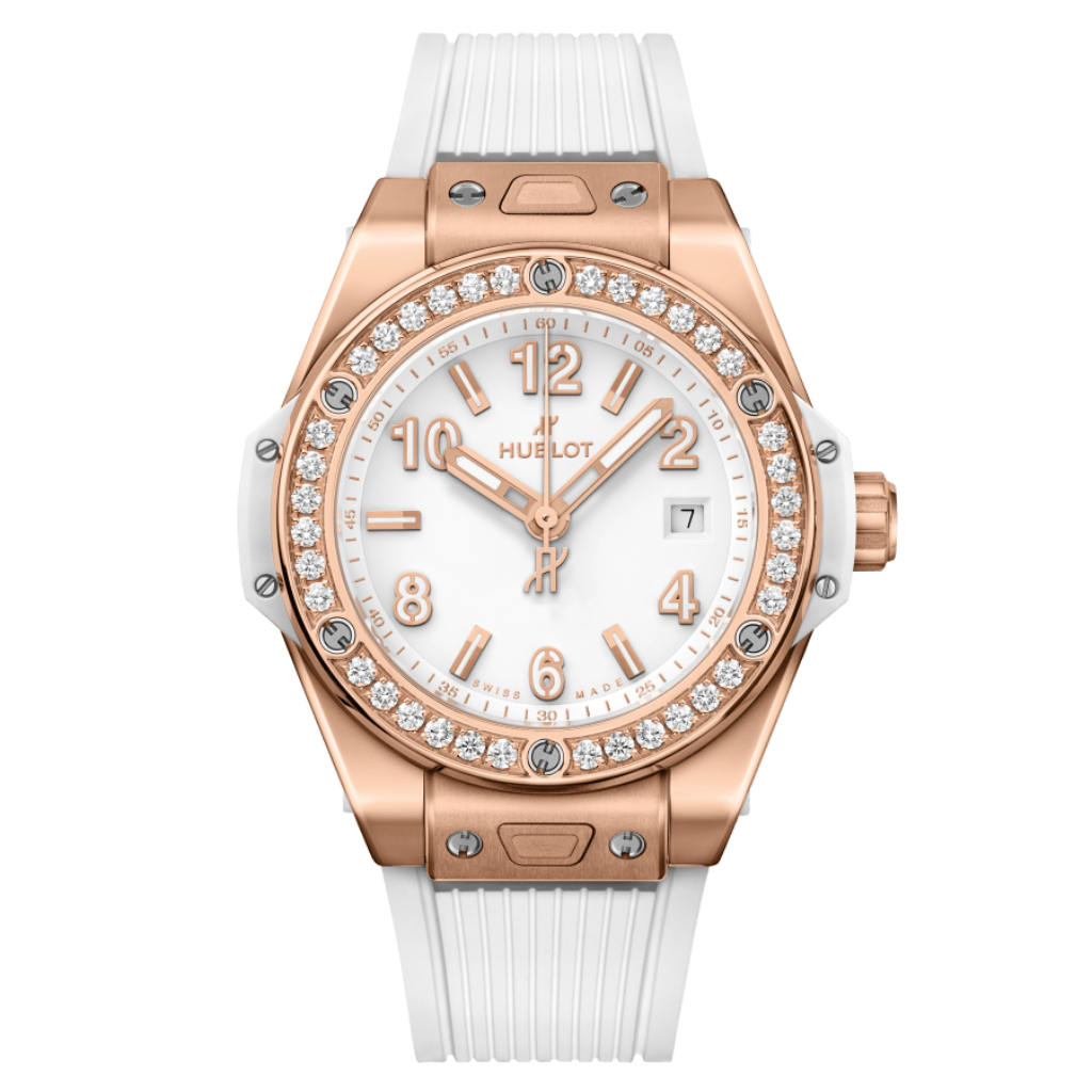 Hublot Big Bang One Click King Gold White Diamonds 33 mm White Dial with Diamonds Polished 18K King Gold Rubber Strap 485.OE.2080.RW.1204